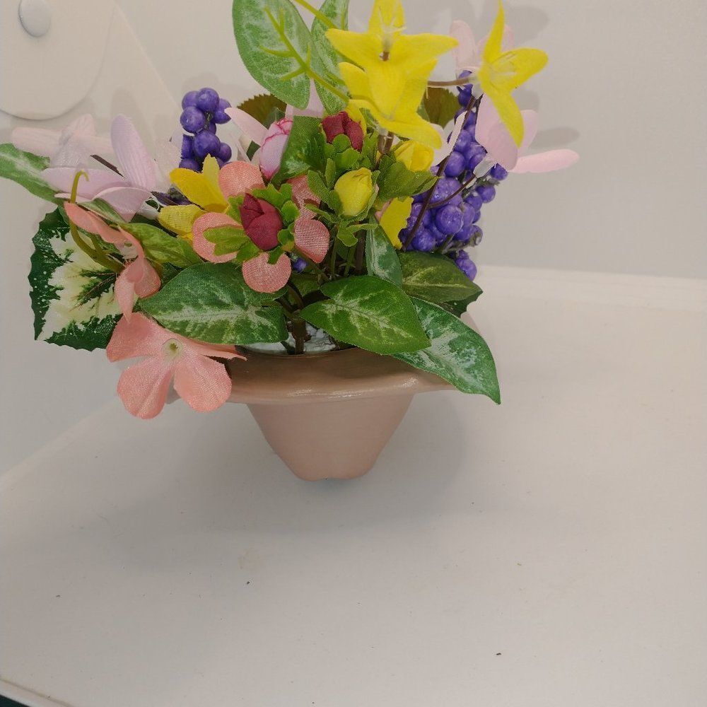 Hand Crafted Floral Table Centerpiece Spring Cherry Blossom Ceramic Cowboy Hat